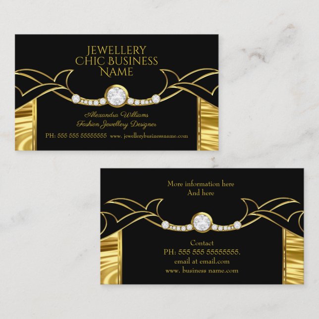 Elegant Fashion Jewellery Designer Gold and Black Business Card (Front/Back)