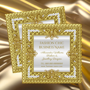 Elegant Fashion Jewellery Designer Gold Diamonds Square Business Card