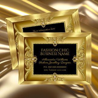 Elegant Fashion Jewellery Designer Gold Gems black Business Card