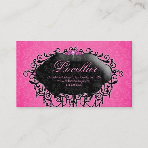 Elegant Fashion Jewelry Pink Black Damask Business Card
