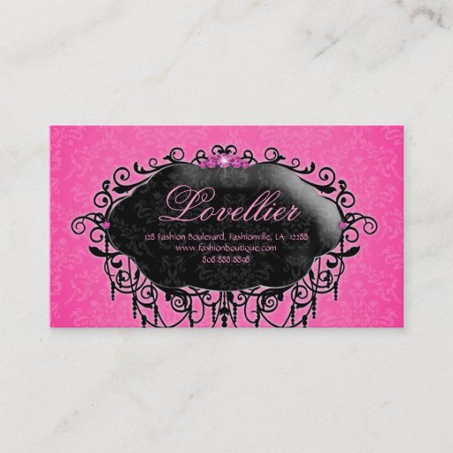 Customizable Elegant Fashion Jewelry Pink Black Damask Business Card