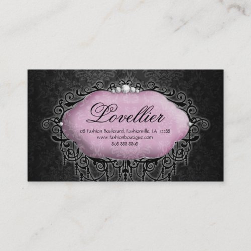 Elegant Fashion Jewelry Pink Gray Damask Business Card