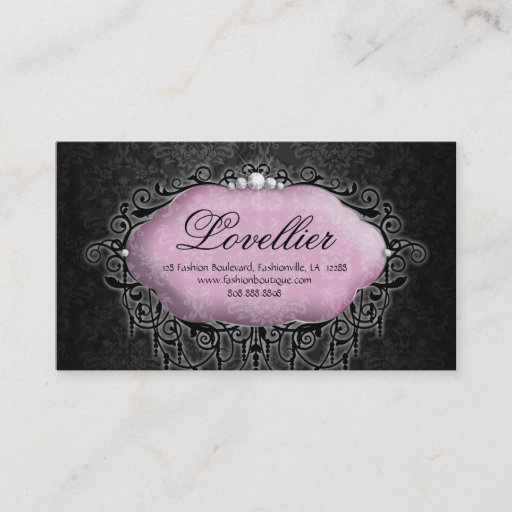 Customizable Elegant Fashion Jewelry Pink Gray Damask Business Card