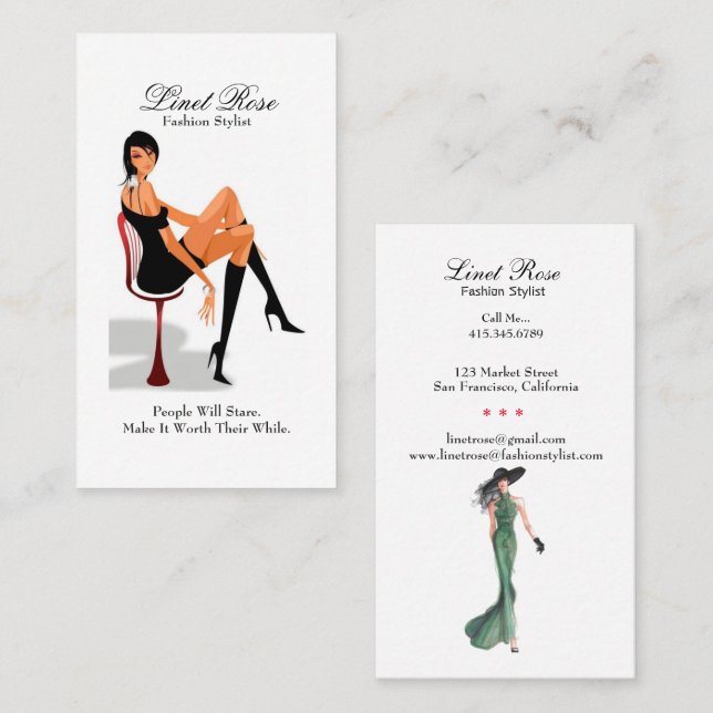 Elegant Fashion Stylist Girl  Business Card (Front/Back)