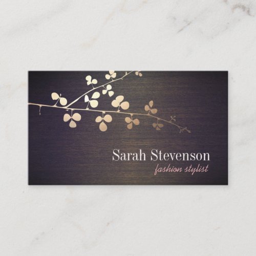 Fashion Stylist Gold Branch Wood Grain Look Business Card