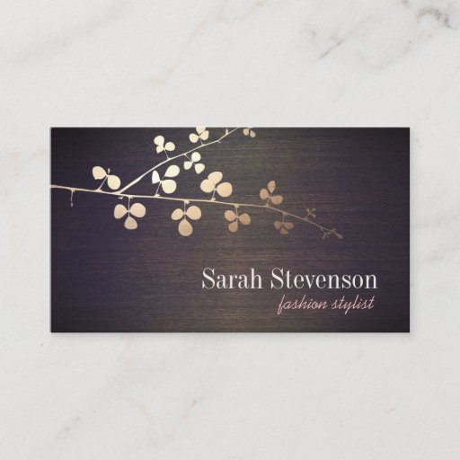 Customizable Fashion Stylist Gold Branch Wood Grain Look Business Card