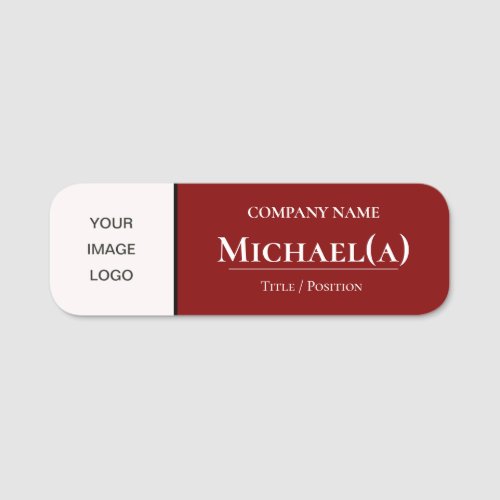 Elegant Fashionable Dark Red  White Company LOGO Name Tag