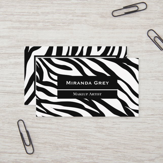 Elegant Fashionable Zebra Pattern Business Card (Front/Back In Situ)