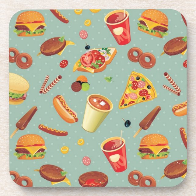 Elegant Fast Food Pattern Beverage Coaster (Front)