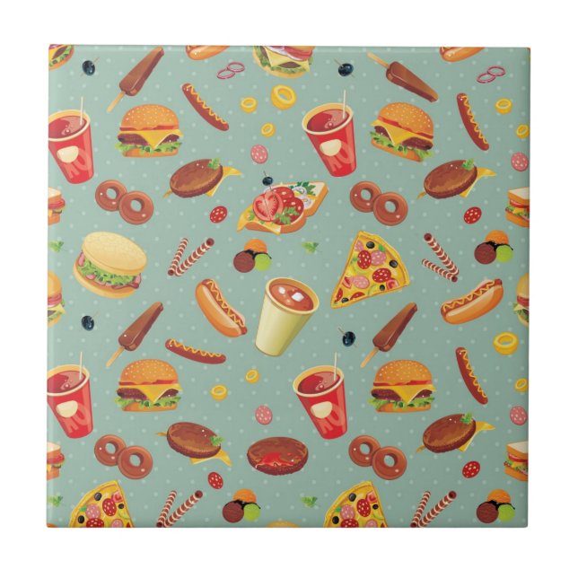 Elegant Fast Food Pattern Ceramic Tile (Front)