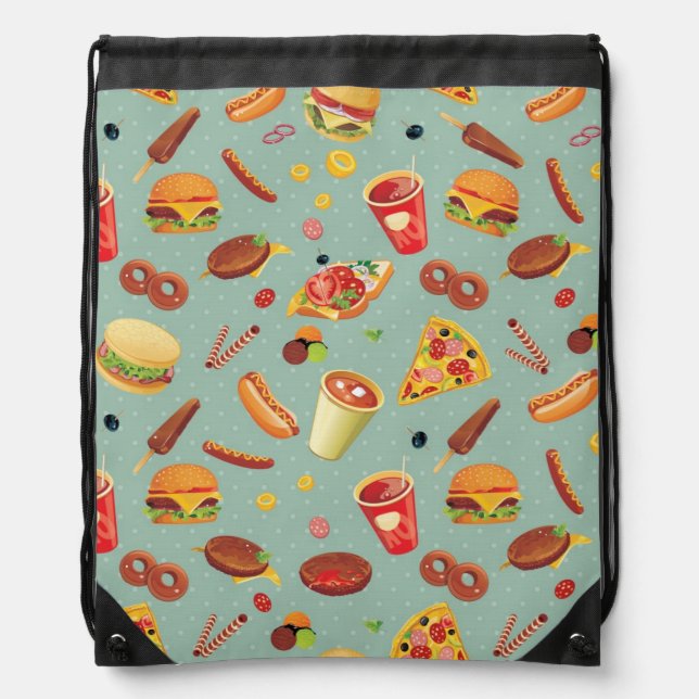 Elegant Fast Food Pattern Drawstring Bag (Front)