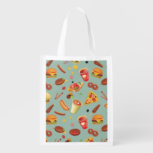 Elegant Fast Food Pattern Reusable Grocery Bag (Front)
