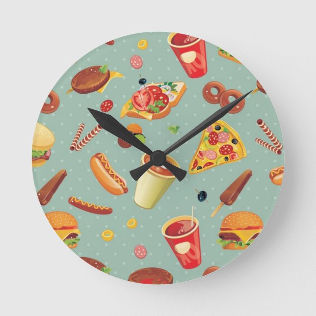 Elegant Fast Food Pattern Round Clock (Front)