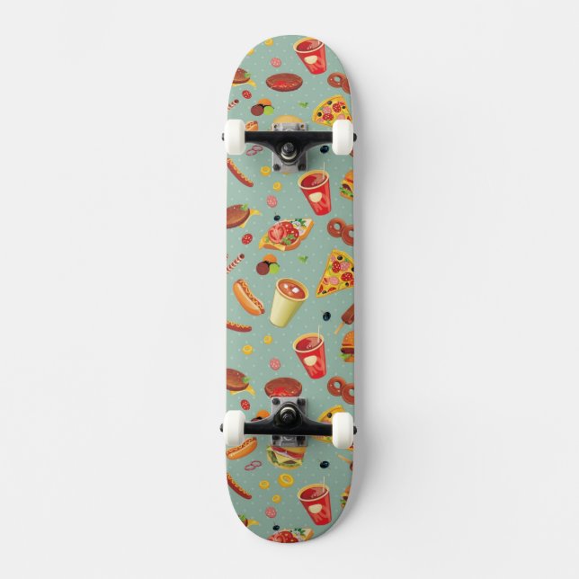 Elegant Fast Food Pattern Skateboard Deck (Front)