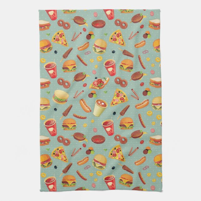 Elegant Fast Food Pattern Towel (Vertical)