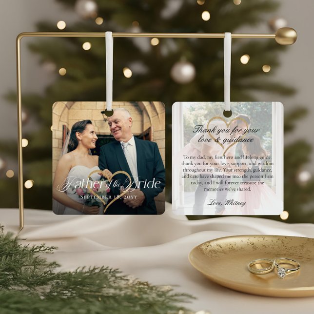 Elegant Father of the Bride Photo Memory Keepsake Metal Ornament (Elegant Father of the Bride Photo Keepsake Metal Ornament)