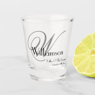 Elegant Father Of The Groom Black Gray Monogram Shot Glass