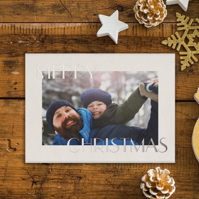  Elegant Father & Son Personalized Photo Christmas Foil Holiday Card (Creator Uploaded)