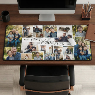 Elegant Fathers Day Best Papa Ever Photo Collage Desk Mat