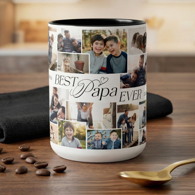 Elegant Fathers Day Best Papa Ever Photo Collage Two-Tone Coffee Mug (Elegant Fathers Day Best Papa Ever Photo Collage Two-Tone Coffee Mug)