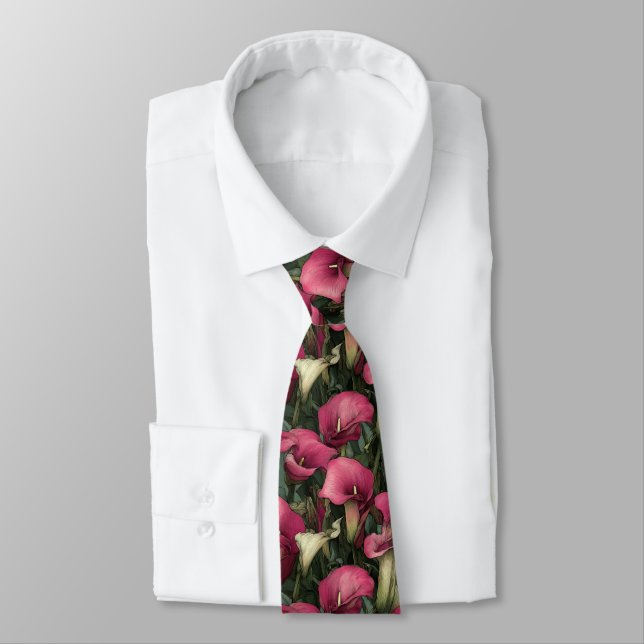 Elegant Fathers Day Calla Lilies Neck Tie (Tied)