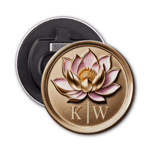 Elegant Faux 3D Gilded Pink Lotus Gold Monogram Bottle Opener
