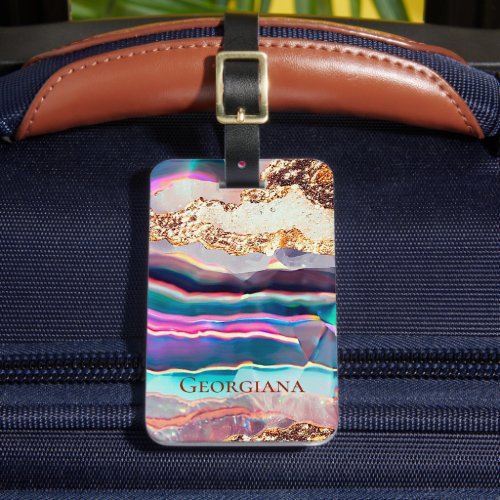 Elegant Faux Agate Marble Rainbow Pattern Custom Luggage Tag