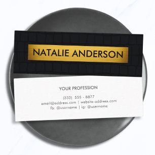 Elegant Faux Alligator Black & Gold Mini Business Card
