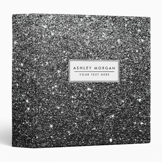 Elegant Faux Black Glitter 3 Ring Binder (Front/Spine)
