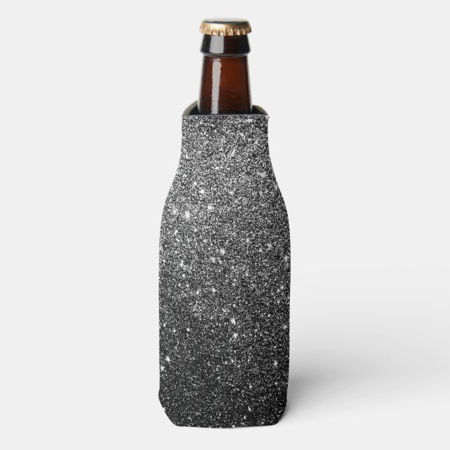 Elegant Faux Black Glitter Bottle Cooler (Bottle Front)