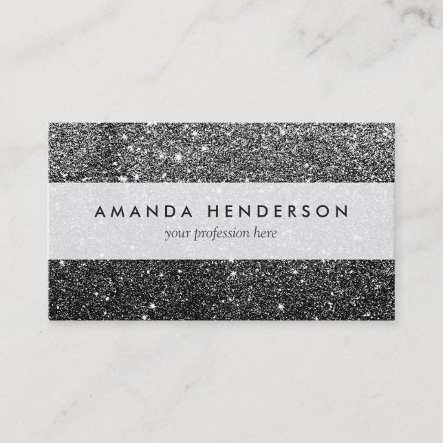 Elegant Faux Black Glitter Business Card (Front)