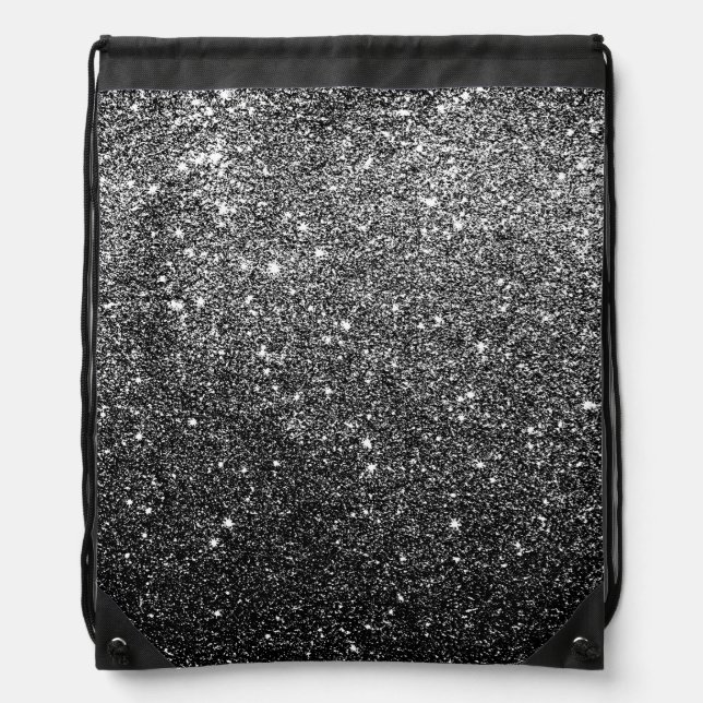 Elegant Faux Black Glitter Drawstring Bag (Front)