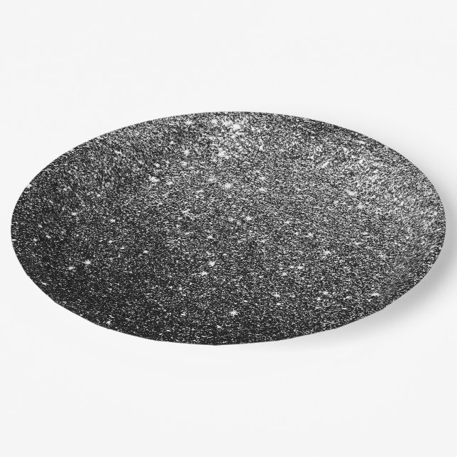 Elegant Faux Black Glitter Paper Plates (Angled)