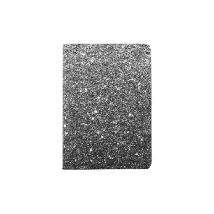 Elegant Faux Black Glitter Passport Holder