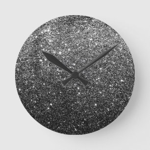 Elegant Faux Black Glitter Round Clock