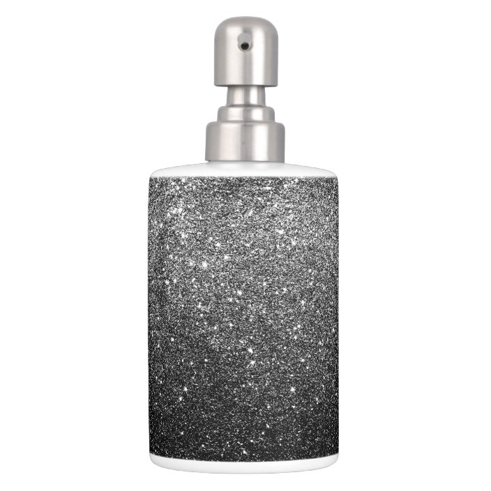 Elegant Faux Black Glitter Soap Dispenser & Toothbrush Holder
