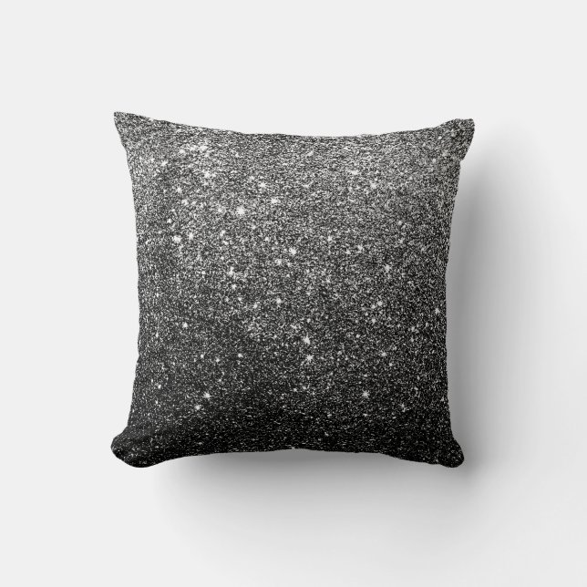 Elegant Faux Black Glitter Throw Pillow (Front)