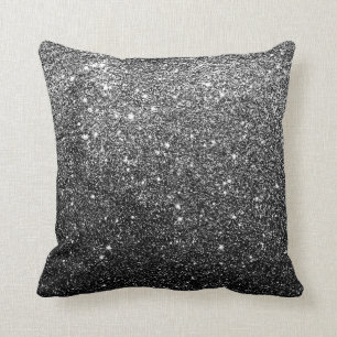 Elegant Faux Black Glitter Throw Pillow