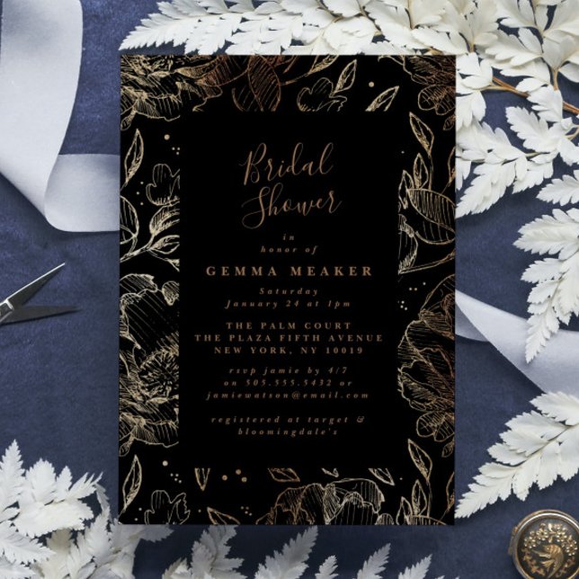 Elegant Faux Black Gold Floral Bridal Shower (Creator Uploaded)