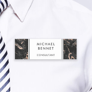 Elegant Faux Black Marble Consultant Business  Name Tag