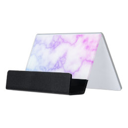 Elegant Faux Blue and Purple Marble Desk Business Card Holder