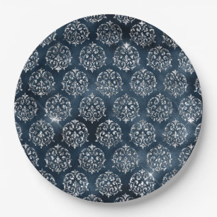 Elegant Faux Blue Foil Silver Christmas  Paper Plates