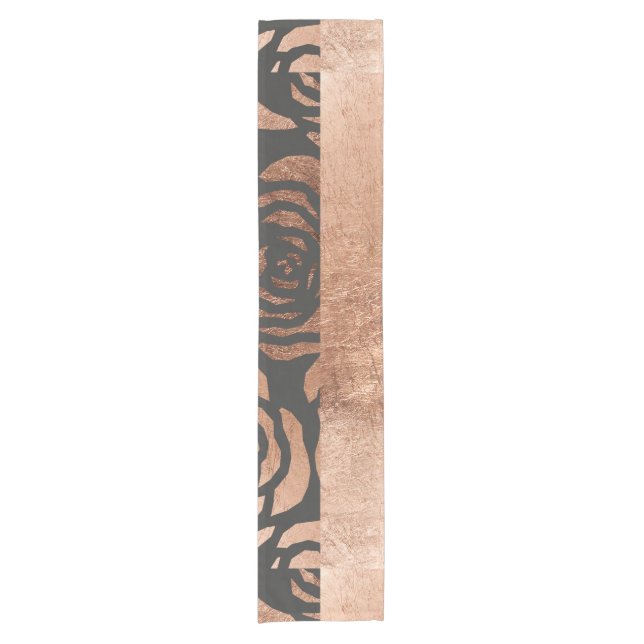 Elegant Faux Bronze Floral and Black Short Table Runner (Front)