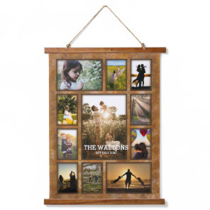 Elegant Faux Bronze Frame Photo Collage Wood Hanging Tapestry