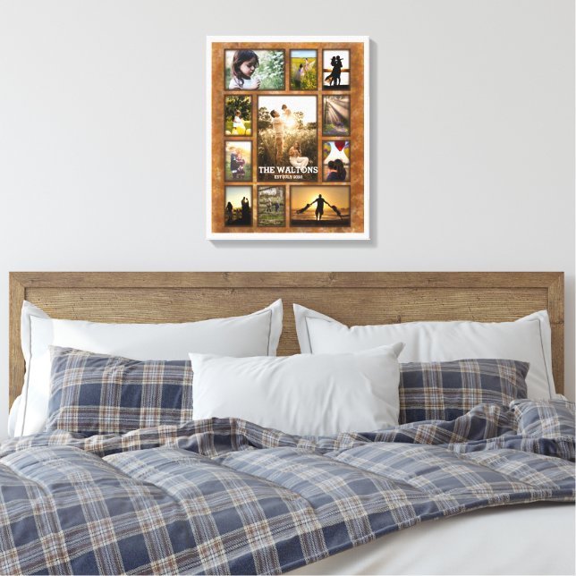 Elegant Faux Bronze White Frame Family Collage Canvas Print (Insitu(Bedroom))
