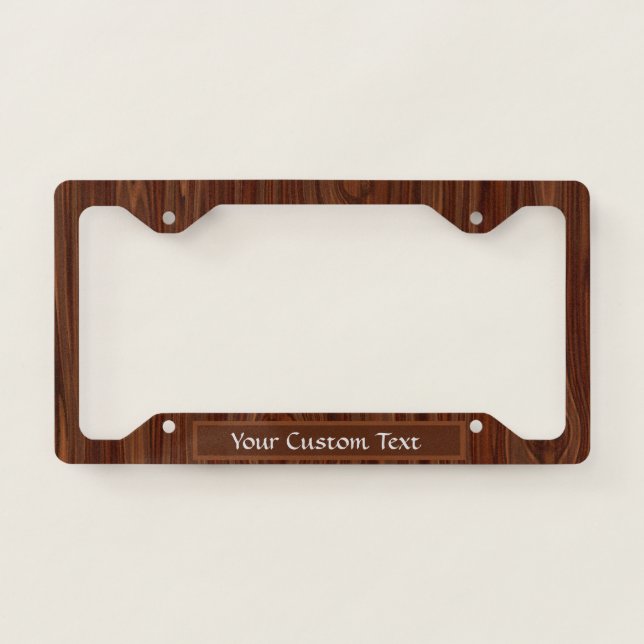 Elegant Faux Brown Oak Wood Custom Unique License Plate Frame (Front)