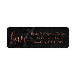 Elegant Faux Copper Foil, Black Marble Love Script Label