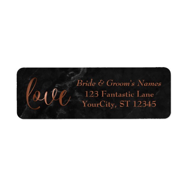 Elegant Faux Copper Foil, Black Marble Love Script Label (Front)