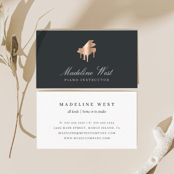 Elegant Faux Copper Piano Instructor Business Card by RedwoodAndVine at Zazzle