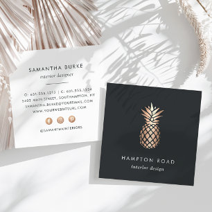 Elegant Faux Copper Pineapple Square Business Card